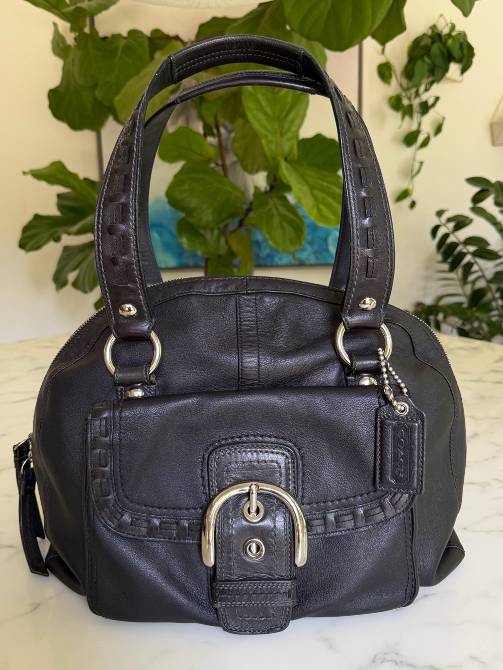 Coach Vintage Y2K Soho Courtney Domed Leather Laced Satchel F13111 Black Silver